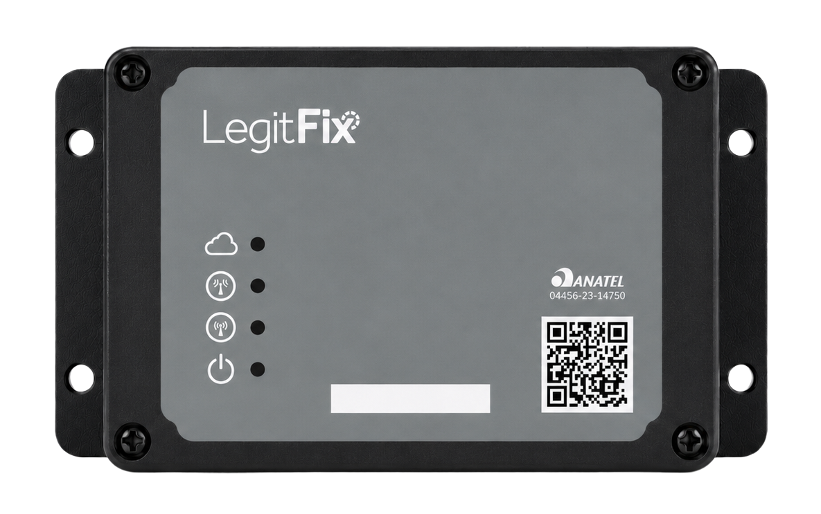 LegitFix enclosure with front membrane, status LEDs, and ANATEL certification