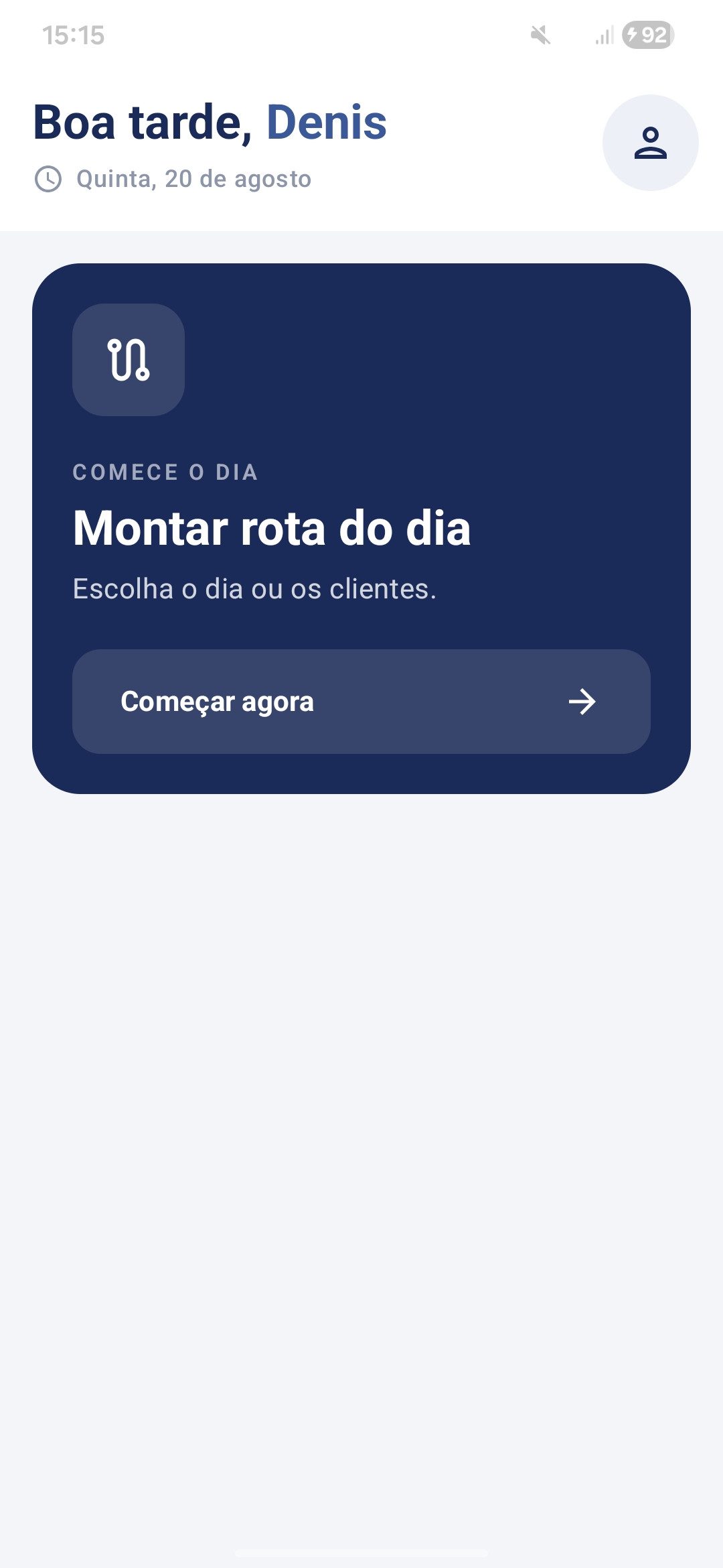 LegitField &mdash; home screen to start the day route