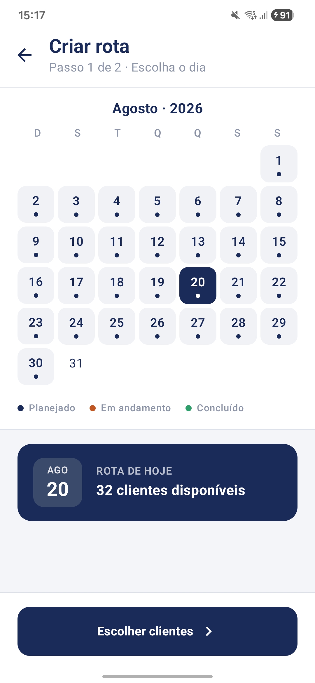 LegitField &mdash; create route by choosing the day