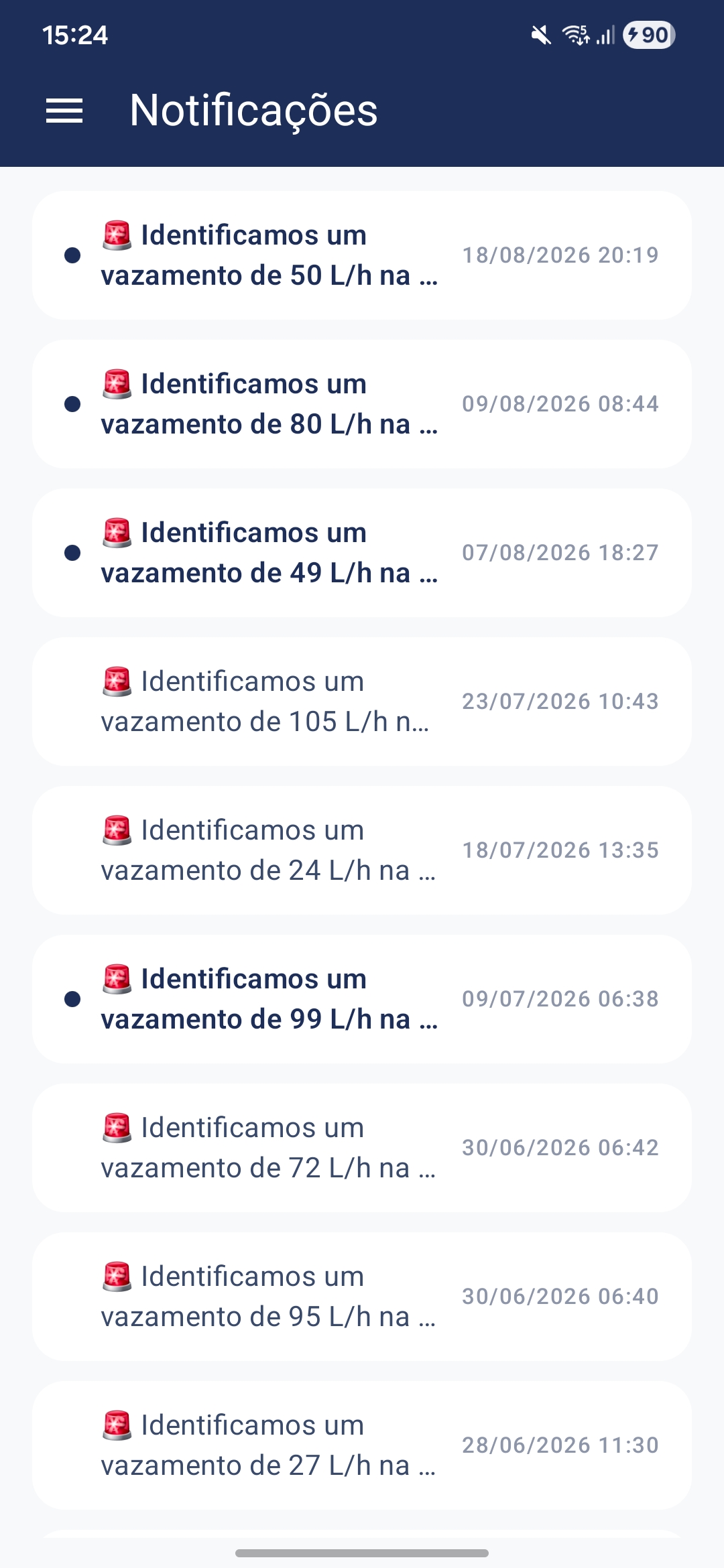 LegitApp — leak alert notifications list